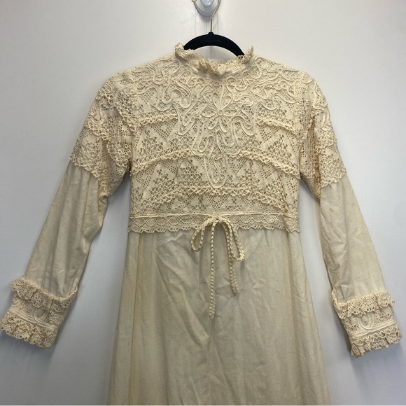 Vintage Gonzalo Bauer Girasol Mexican Tan Prairie Lace Long Sleeve Maxi Dress - Picture 2 of 16